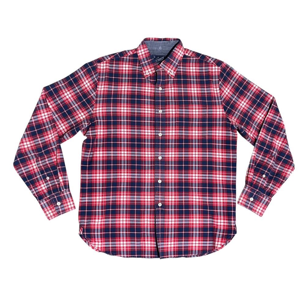 Grayers Mens Plaid Button Down Shirt S Navy Blue Red Fitted Casual Preppy Layers